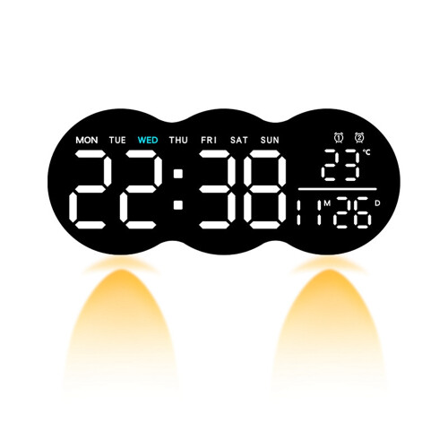 (White Display) 2808 Digital LED Wall Clock Living Room Multi-Function Temperature Date Display Alarm Clock with Light