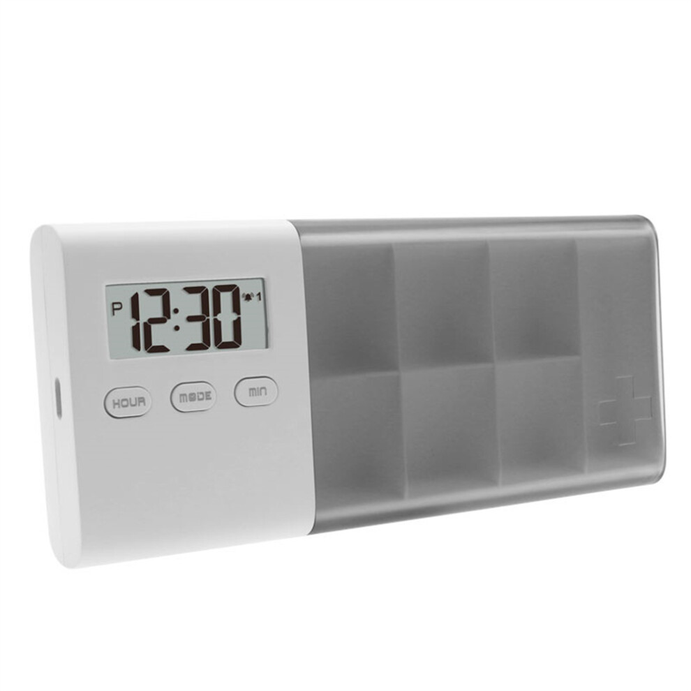 (Grey) CR-250 Smart Pill Organizer Electronic Timer 7-Compartment Portable Travel Medication Box for Daily Use (BPA Free,No FDA)