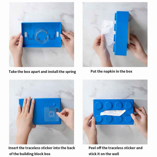 (Black) Creative Building Block Tissue Box Waterproof ABS Wall Mounted Paper Holder 2