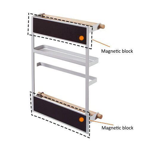(Black) Iron+Wood Magnetic Refrigerator Storage Shelf Kitchen Tools Hanging Storage Rack 1