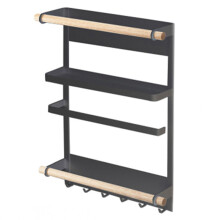 (Black) Iron+Wood Magnetic Refrigerator Storage Shelf Kitchen Tools Hanging Storage Rack