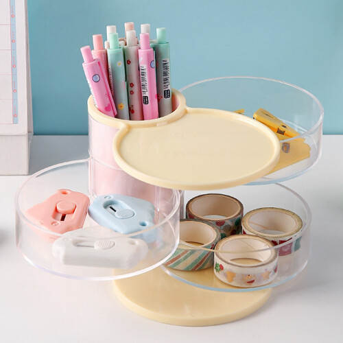 (Transparent Green) Multifunction Storage Container Desktop Organizer Rotating Makeup Brush Holder Pencil Cup 1