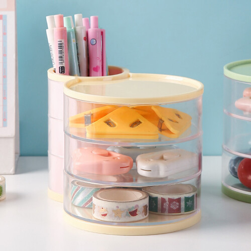 (Transparent Green) Multifunction Storage Container Desktop Organizer Rotating Makeup Brush Holder Pencil Cup 2