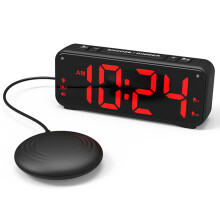 (Black/Red Light) F1089 USB Alarm Clock (6.5" LED,Vibrating,Snooze)