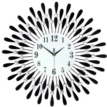 (Black) Creative Iron Glass Wall Clock Decorative Silent Quartz Clock for Living Room,38x38cm