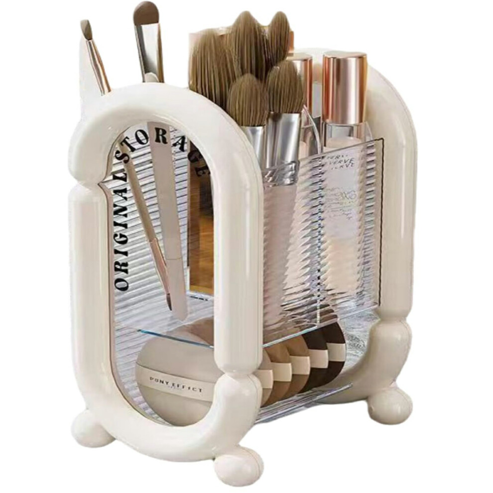 Beige (Beige) Makeup Brush Organizer Vanity Countertop Eyebrow Pencils Cosmetics Desktop Storage Rack