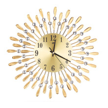 (Gold) Creative Iron Glass Wall Clock Decorative Silent Quartz Clock for Living Room,38x38cm