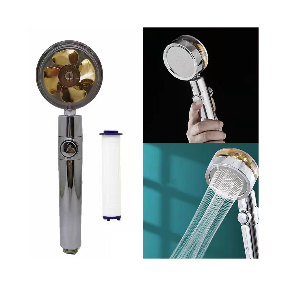 (Gold) High-Pressure Shower Head Handheld Turbo Fan 360-Degree Spinning Water Saving Hydro Jet Shower Head With Filter 6914275525608