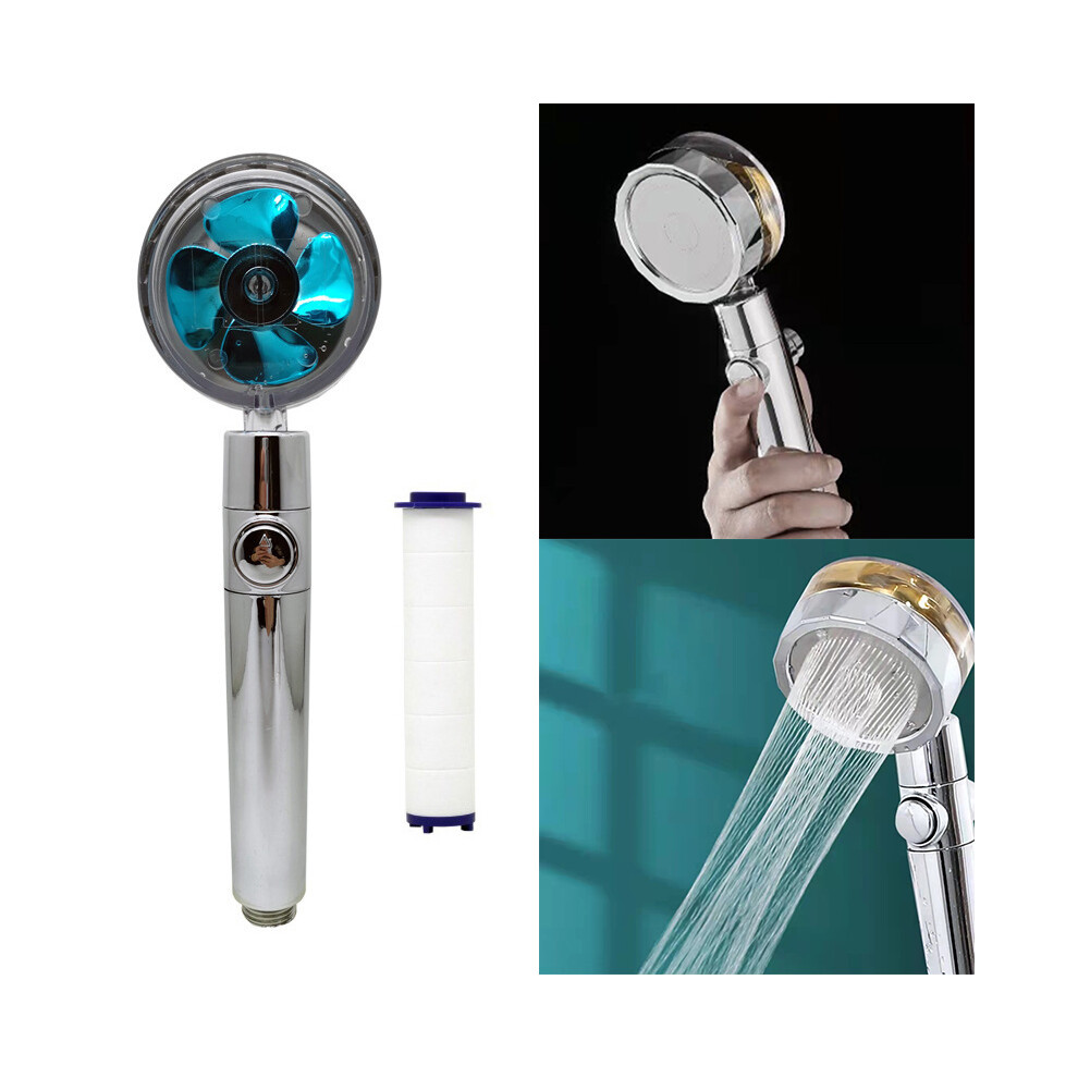 (Blue) High-Pressure Shower Head Handheld Turbo Fan 360-Degree Spinning Water Saving Hydro Jet Shower Head With Filter 6914278419959