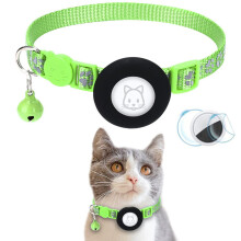 (Light Green) Paw Pattern Reflective Nylon Pet Collar with Silicone Case+Protective Film for AirTag Tracker ST