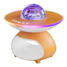 (Wood Color) TCSP-001-WP USB Plug-in Wood Grain Starry Sky Projection Night Light Bluetooth-compatible Speaker Phone Wireless Charger