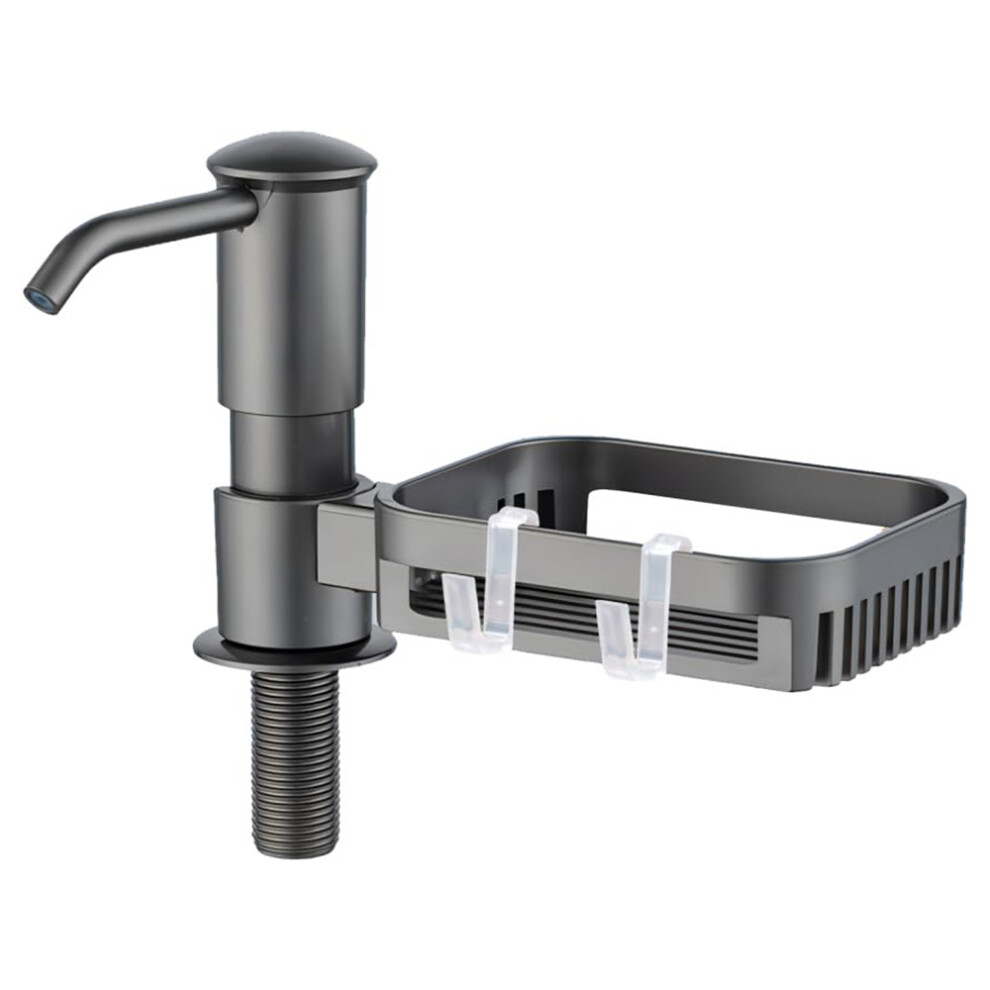 (Grey) Kitchen Sink Dishwashing Liquid Dispenser Sponge Holder Drain Shelf 360 Degree Rotatable Dish Soap Dispenser 6914277031602