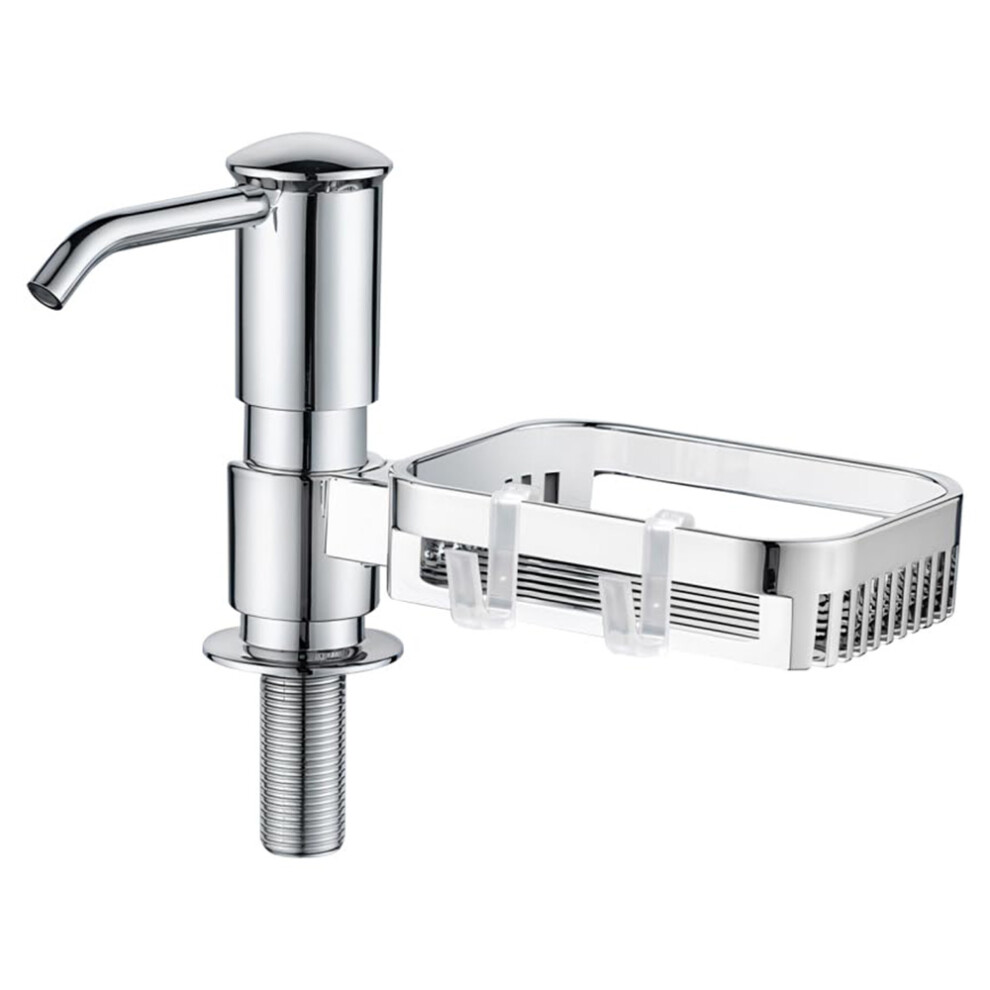 (Silver) Kitchen Sink Dishwashing Liquid Dispenser Sponge Holder Drain Shelf 360 Degree Rotatable Dish Soap Dispenser 6914271631327