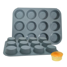 (Grey) 12-Cell Muffin Cup Cake Silicone Mold Chocolate Cake Baking Mold (BPA-Free,No FDA Certificate)