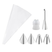 (White) 7Pcs/Set Icing Piping Nozzle Puff Cream Injector with Pastry Bag Christmas Cake Decorating Tools (No FDA Certificate)