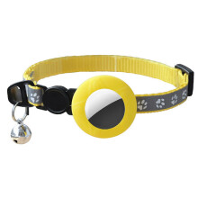 (Round/Yellow) Pet Collar Adjustable Cat Dog Neck Collar with Silicone Protective Cover for Apple AirTag Tracker