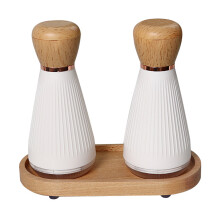 (Electroplating Type) 2Pcs ABS+PS+Wood Pepper Grinder Kitchen Sea Salt Pepper Manual Grinder with 1 Base (BPA-Free,No FDA Certification)