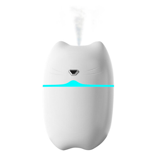(White) A6 260ml USB Mini Air Humidifier (Cute Cat,Night Light)
