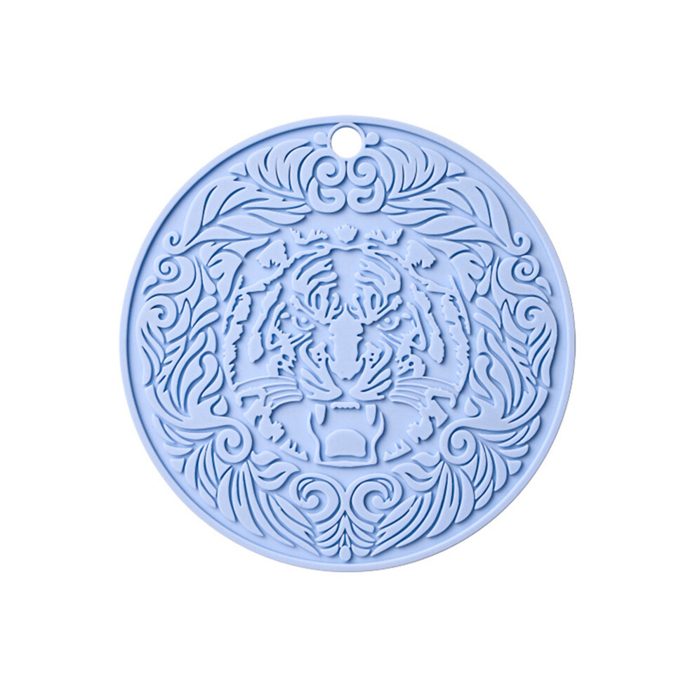 (Blue) 17*17Cm Tiger Pattern Round Silicone Heat Resistant Mat Dining Table Placemat 6914273420721