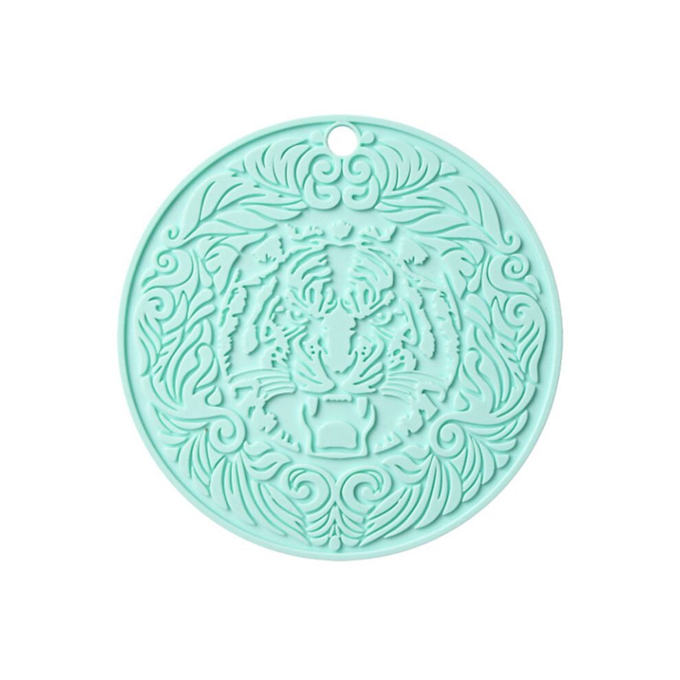 (Green) 17*17Cm Tiger Pattern Round Silicone Heat Resistant Mat Dining Table Placemat 6914275049265