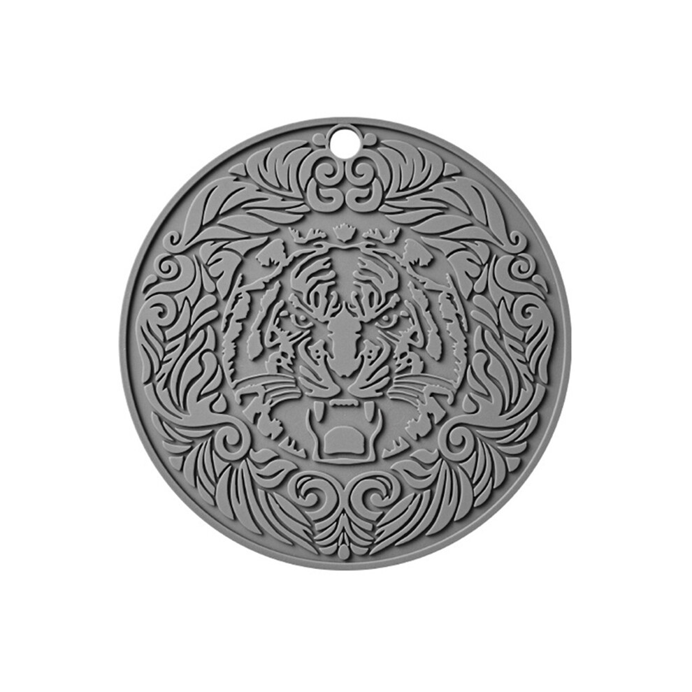 (Grey) 17*17Cm Tiger Pattern Round Silicone Heat Resistant Mat Dining Table Placemat 6914275040842