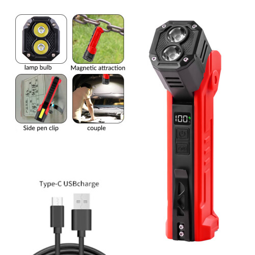 (Yellow) XTE+COB Dual Light Source Flashlight 180 Degree Rotatable Magnetic Work Light with Clip 2