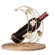(Gold) 002B001 Metal Wine Rack Moon Shape Wrought Iron Wine Bottle Holder for Home,Office,Wine Cabinet
