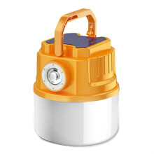 (Yellow) C52 Multi-Functional Flashlight Solar Power Camping Light Zoomable IPX6 Waterproof Tent Lamp with USB Output,Indicator