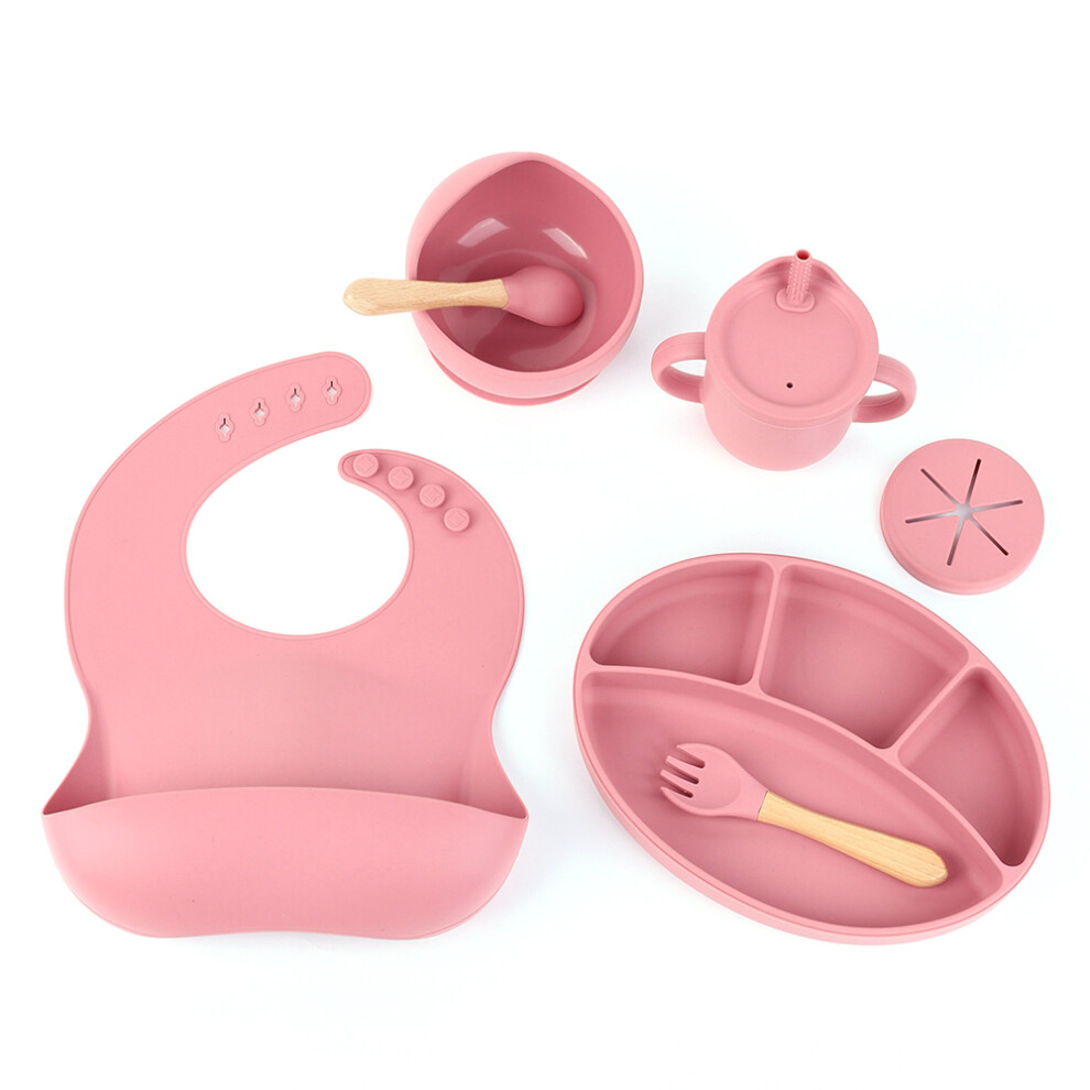 (Dark Red) ZP0121 7Pcs Silicone Baby Feeding Set Toddler Self Feeding Dish Set (BPA Free/FDA Certificated)