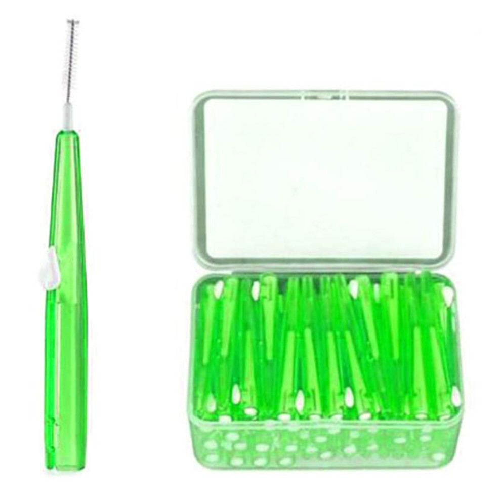 (Green) 60Pcs Retractable Interdental Brushes Soft Bristle Teeth Cleaner Gum Care Fresh Breath Interdental Brushes