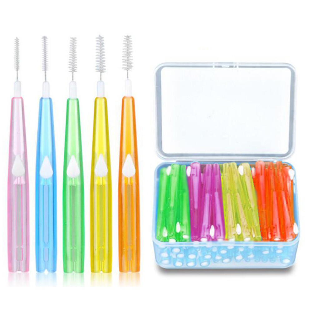 (5 Colors Mixed) 60Pcs Retractable Interdental Brushes Soft Bristle Teeth Cleaner Gum Care Fresh Breath Interdental Brushes