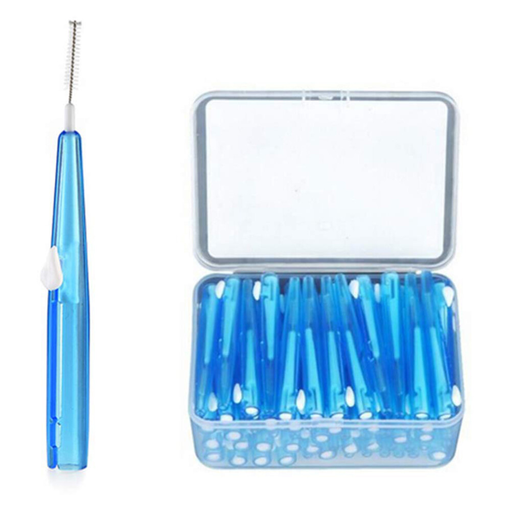 (Blue) 60Pcs Retractable Interdental Brushes Soft Bristle Teeth Cleaner Gum Care Fresh Breath Interdental Brushes