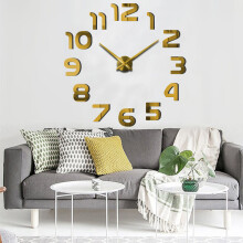 (Gold) Modern DIY Acrylic Mirror Fashion Wall Clock Mirror Stickers Quartz Clock Home Decor