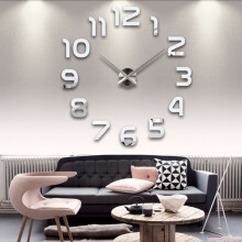 (Silver) Modern DIY Acrylic Mirror Fashion Wall Clock Mirror Stickers Quartz Clock Home Decor