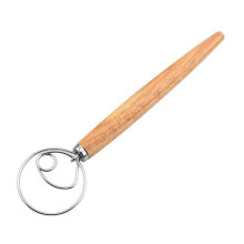 (Single Coil) Flour Stirrer Wood Handle Stainless Steel Coil Dough Stirrer Kitchen Tool (BPA Free,No FDA)