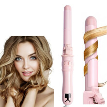 (Pink) Rotating Curling Iron Professional Automatic Wave Hair Curling Wand Fast Heating Hair Curler