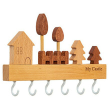 (White) Rustic Wooden Key Hanger with 6 Hooks Wall Mounted Home Entryway Organizer