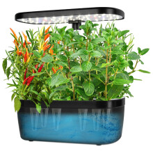 (Black/EU Plug) 6-Hole Smart Hydroponic Planter Indoor Herb Vegetable Fruit Flower Pot with LED Grow Light