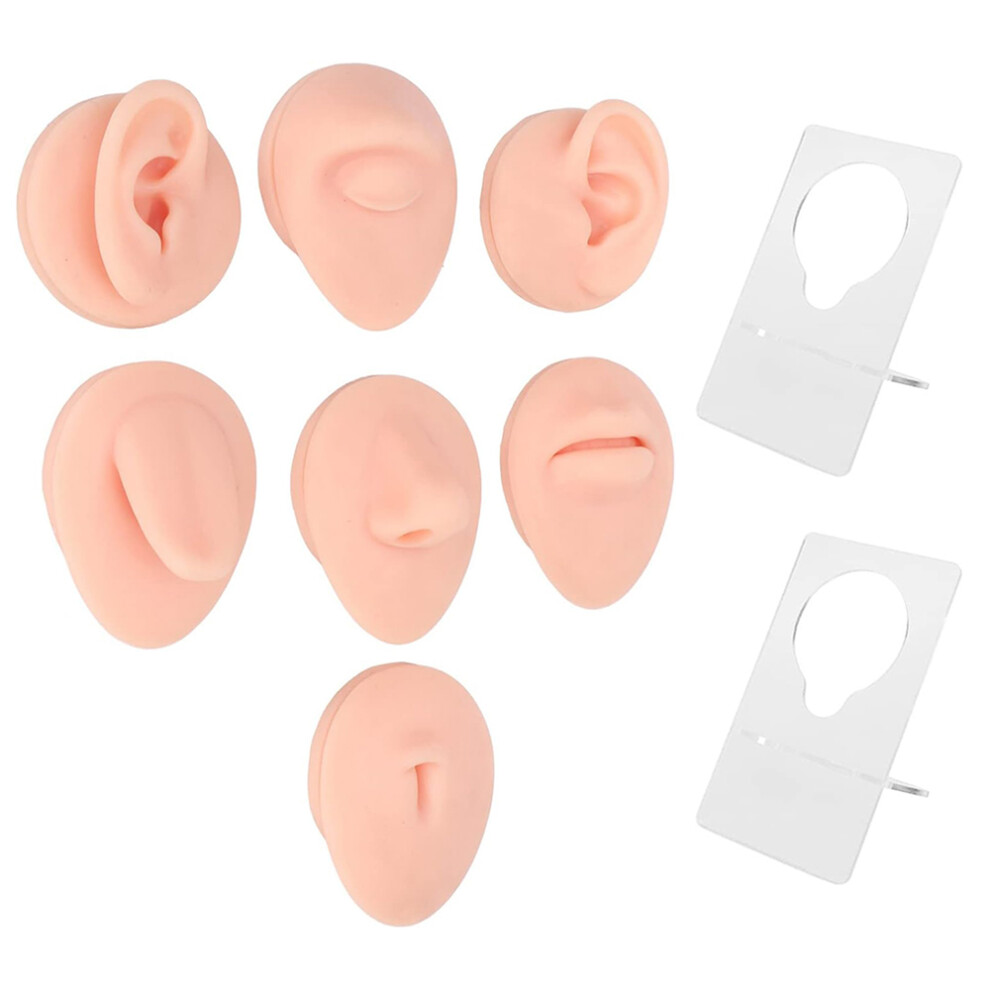 Light ( Skin) Silicone Piercing Body Model Soft Piercing Practice Model Simulation Ear Eye Nose Mouth Model Set With Display Rack
