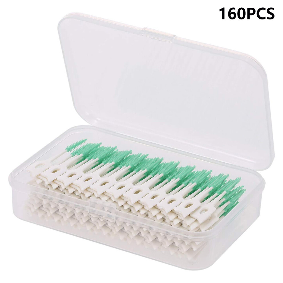 Green (Green) 160Pcs Silicone Dental Floss Picks Interdental Brushes Soft Toothpick For Oral Care