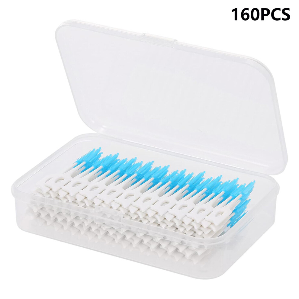 Blue (Blue) 160Pcs Silicone Dental Floss Picks Interdental Brushes Soft Toothpick For Oral Care