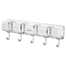 (B) MRBASKET Punch Free Plastic Wall Mounted Mop Holder 4 Slots Broom Organizer with 5 Hooks