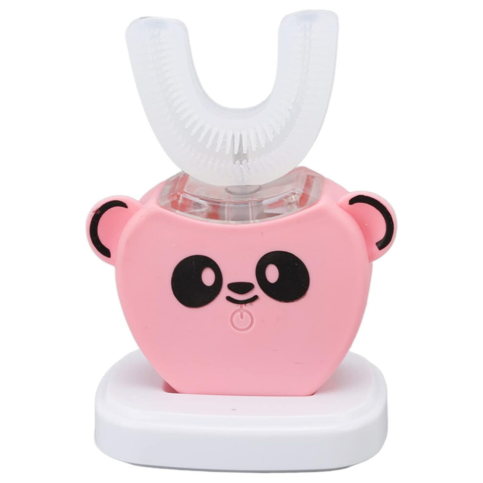Pink (Pink) Cartoon Panda U Shaped Electric Toothbrush For Children Silicone Bristles Rechargeable Toothbrush