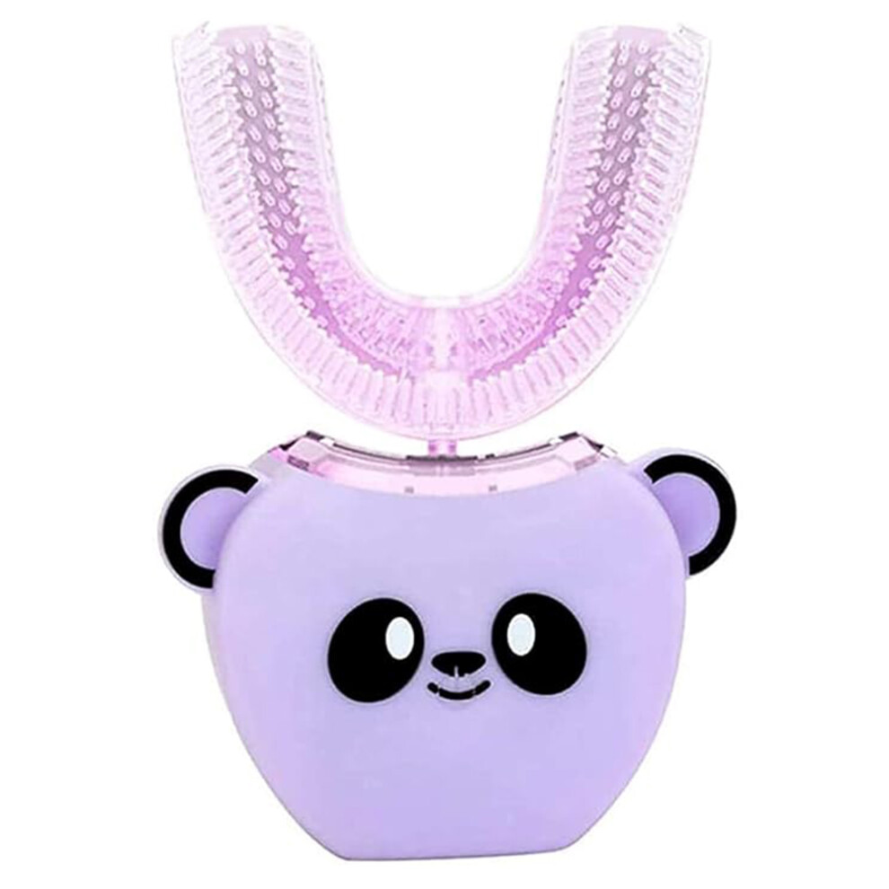 Purple (Purple) Cartoon Panda U Shaped Electric Toothbrush For Children Silicone Bristles Rechargeable Toothbrush