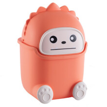 (Orange Monster) Cartoon Creative Flip Lid Desktop Trash Can Mini Home Office Garbage Bin
