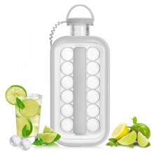 (Grey) 2 in 1 Portable Foldable Ice Ball Maker Kettle With 17 Grids Flat Body Lid Cooling Ice Cube Tray for Whiskey Cocktail