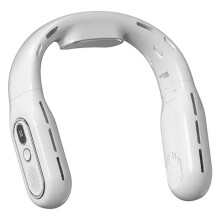 (White) Bladeless Neck Fan 2000mAh Personal Fan with 3 Wind Speed LED Battery Display