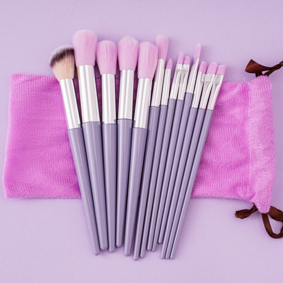 (Purple) 13Pcs Makeup Brush Set Cosmetic Brushes Soft Fiber Foundation/Contour/Blending Tools with Velvet Pouch