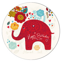 (Red Elephant) Cartoon Round Carpet Absorbent Floor Mat Diameter 100cm Non-Slip Polyester Rug