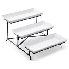 (Black) Three Tiers Detachable Fruit Display Shelf Ceramic Serving Platter for Desserts Cakes Candies